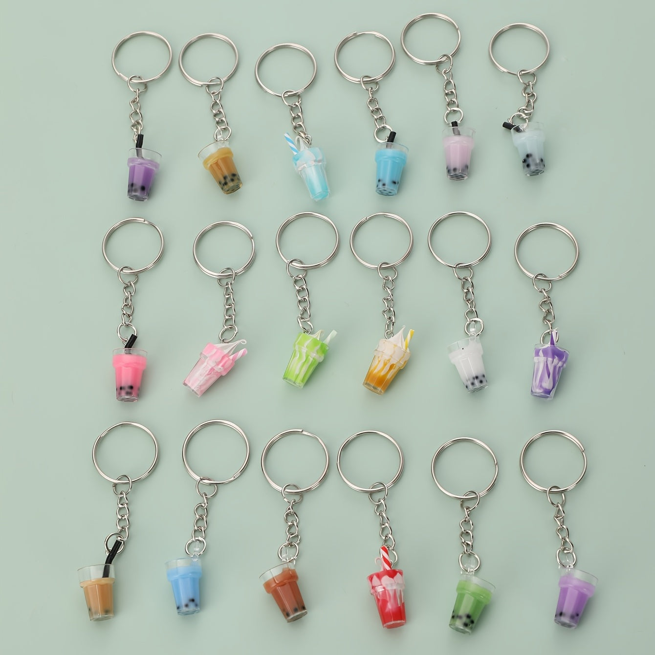 18 PCS Resin Milk Tea Cup Keychain Ice Cream Pendant Bag Accessories Keyring