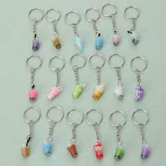 18 PCS Resin Milk Tea Cup Keychain Ice Cream Pendant Bag Accessories Keyring
