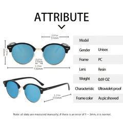 Half Rimless Metal Frame Sunglasses Classic Round Shades Eyeglasses