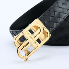 Men's Woven Leather Belt Hollow Buckle 3 1 5in