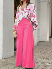 Tie Dye Batwing Sleeve Blouse & High Waist Pantsuits