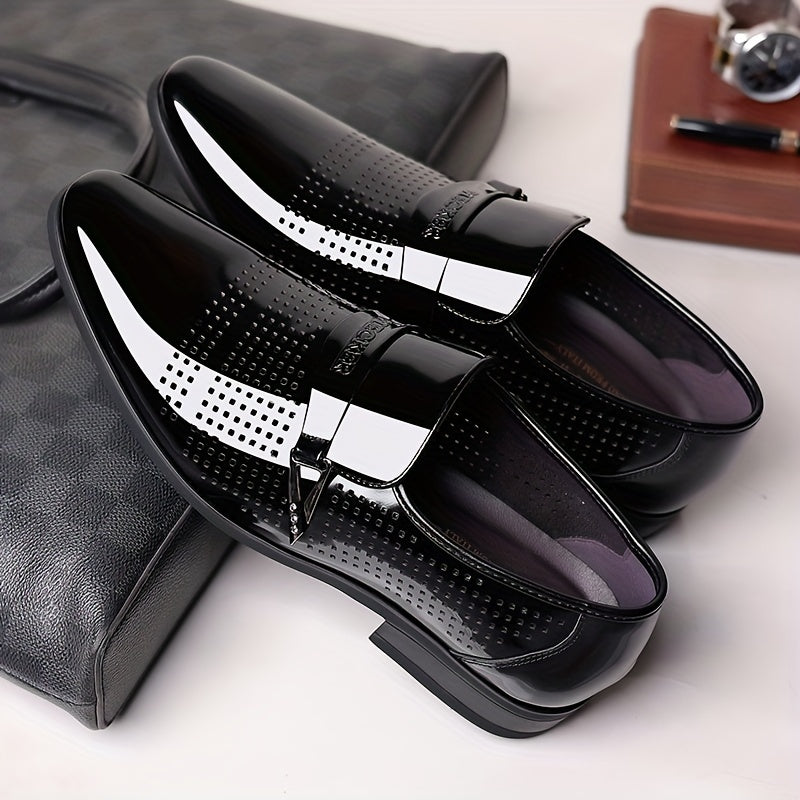 Glossy Tux Shoes Almond Toe Leather Loafer