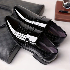 Glossy Tux Shoes Almond Toe Leather Loafer
