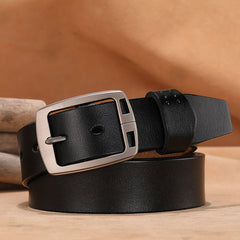 Men's Retro Alloy Pin Square Buckle Leather Belt
