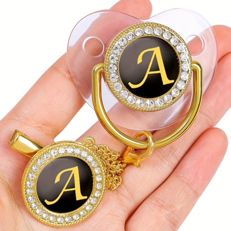 Golden Letters Blingbaby Pacifier BPA with Chain Clip