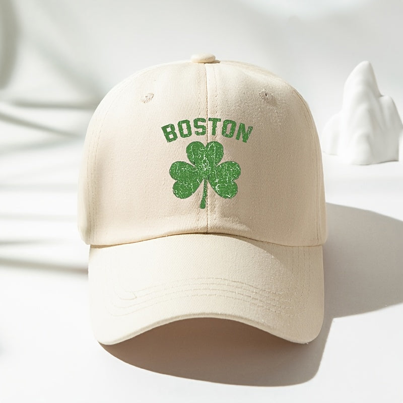 Lucky Clover BOSTON Baseball Cap Washed Distressed Sports Hat