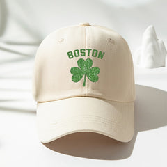 Lucky Clover BOSTON Baseball Cap Washed Distressed Sports Hat