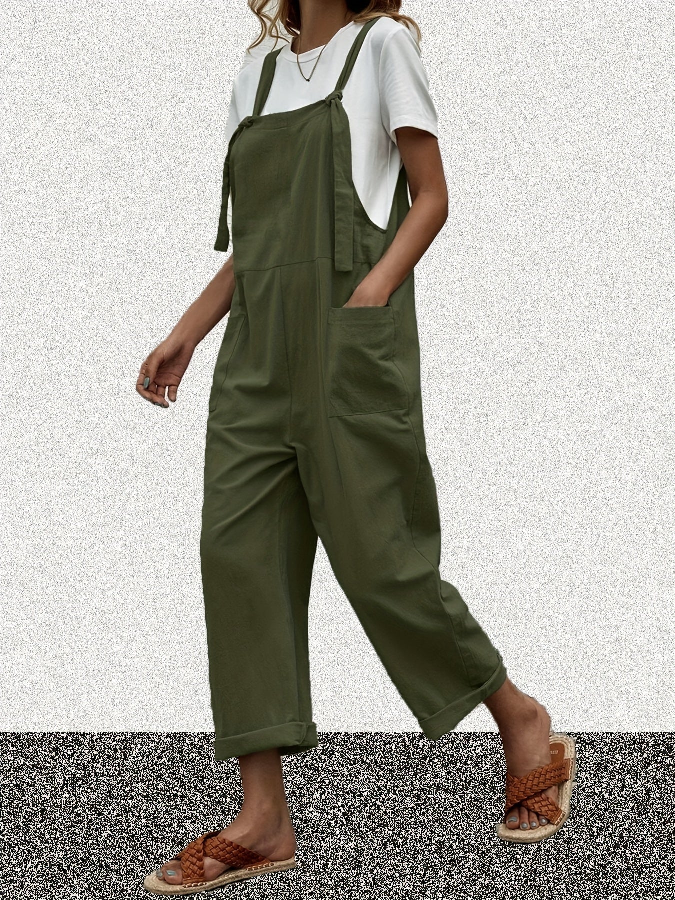  Casual Overalls Women's Plus Solid Knot Wide Leg Jumpsuit