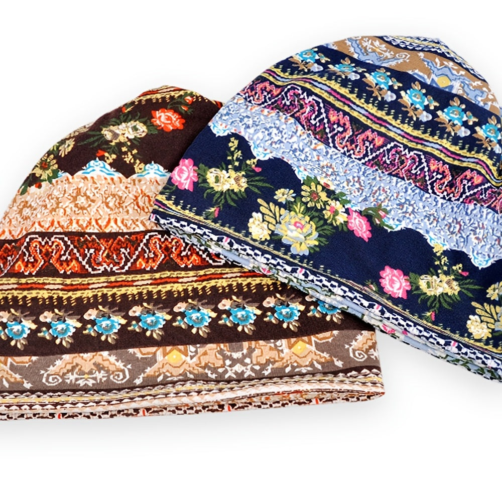 Bohemia Soft Flower Print Sleep Beanie Hat Cap 23 Inches 58 Cm
