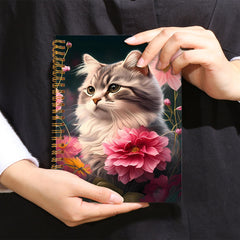 Charming Cat & Pink Flowers Notebook - 50 Pages