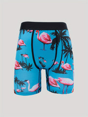 Men's Active Stretch Boxer Underwear Floral Tropical Flamingo