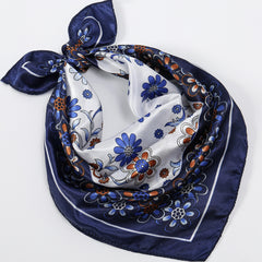 Dark Vintage Flower Print Satin Scarf Neckerchief