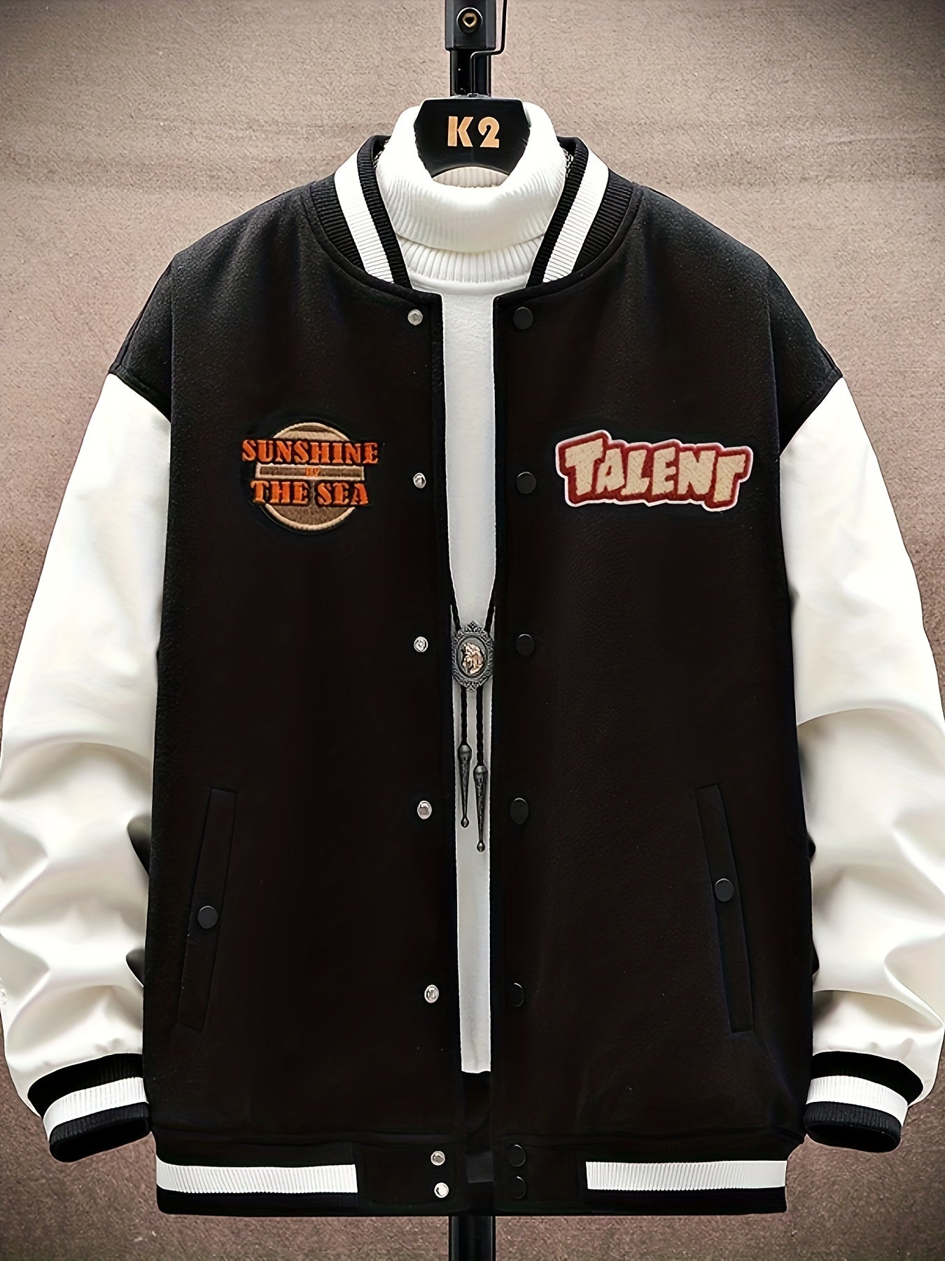Talent Embroidery Varsity Jacket Men's Casual Block Button Up Jacket