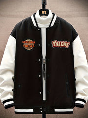 Talent Embroidery Varsity Jacket Men's Casual Block Button Up Jacket