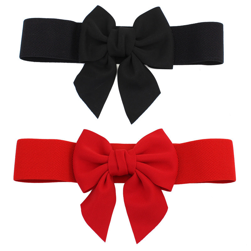 Sweet Bowknot Elastic Waist Belt Women's Dress Decoration Wide Belt