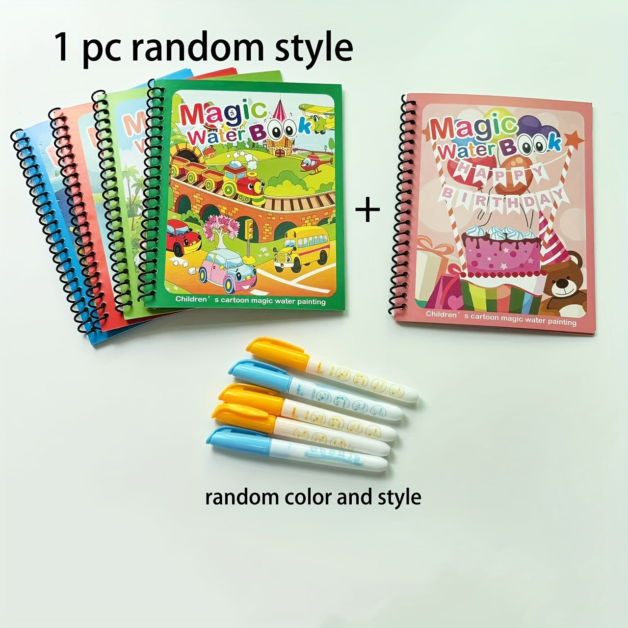 Kids' Magic Water Book 2pcs Reusable Educational Coloring Book Cartoon Theme