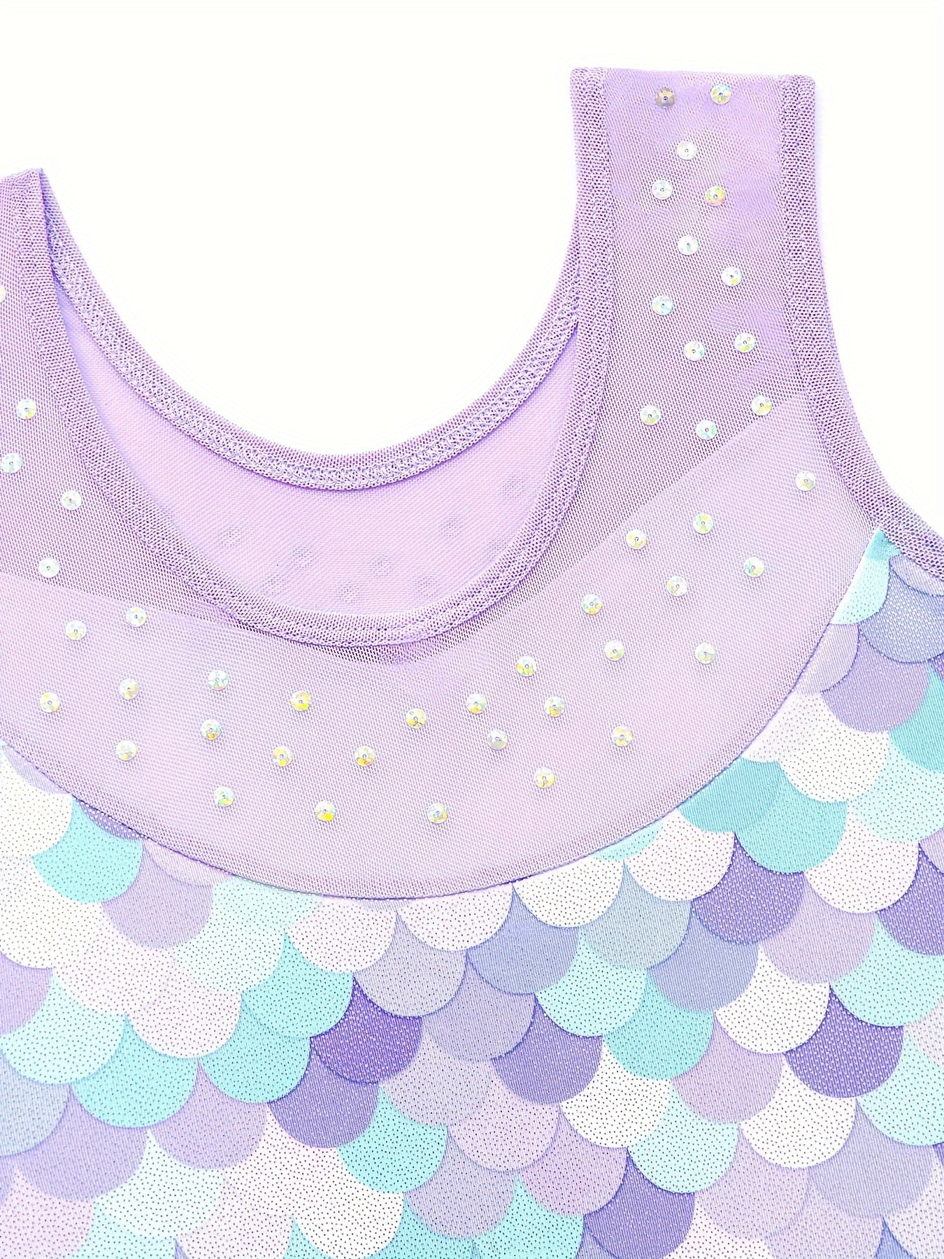 Girls Fish Scale Sleeveless Gymnastics Outfit for Dance Practice