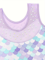 Girls Fish Scale Sleeveless Gymnastics Outfit for Dance Practice