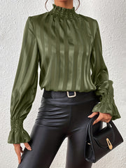  Solid Satin Flounce Sleeve Blouse