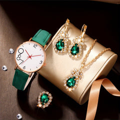 Fashionable High School Digital Red Leather Quartz Watch Set