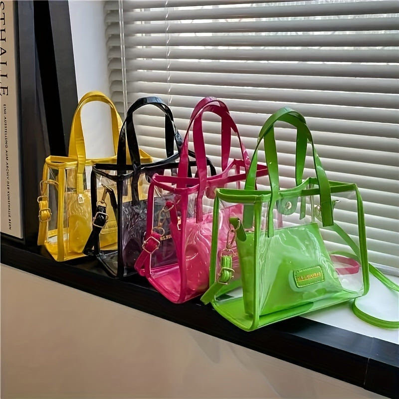 2Pcs Transparent Tote Bag Set Waterproof PVC Jelly Bag