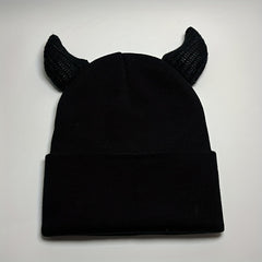 Y2K Solid Knitted Hat Halloween Hat Cow Horn Knitted Hat Unisex