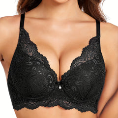 Lace Push Up Bra Breathable Scallop Trim Women's Lingerie