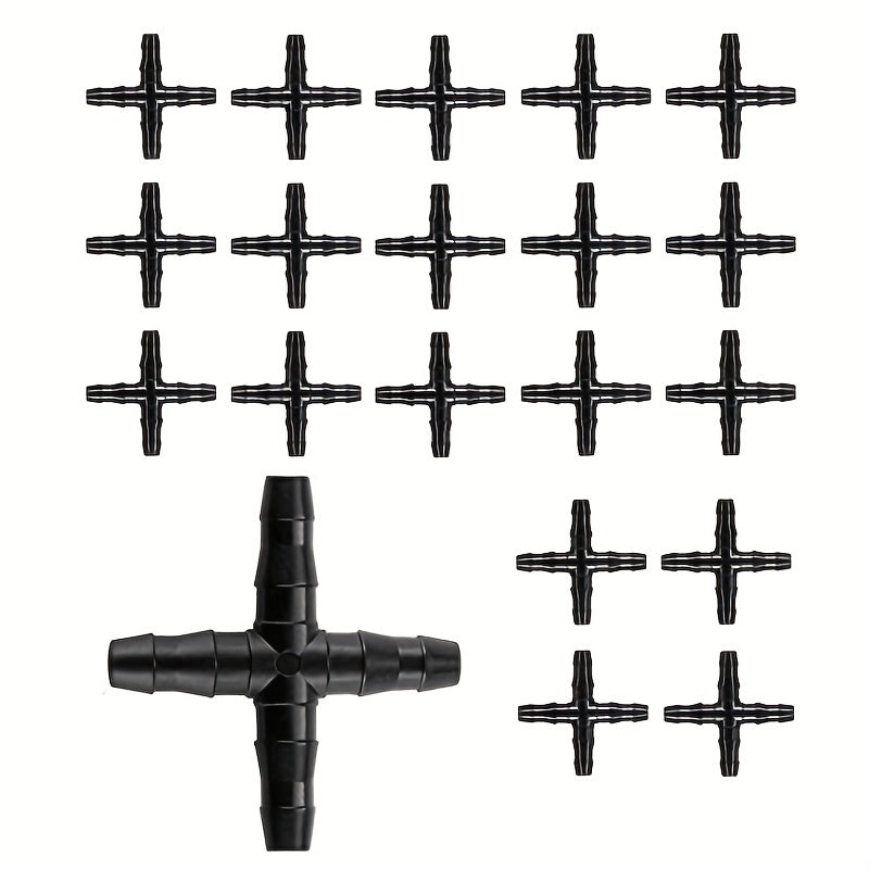 15pcs 4 Way Barbed Connector for Drip Irrigation 4 7mm Pipes
