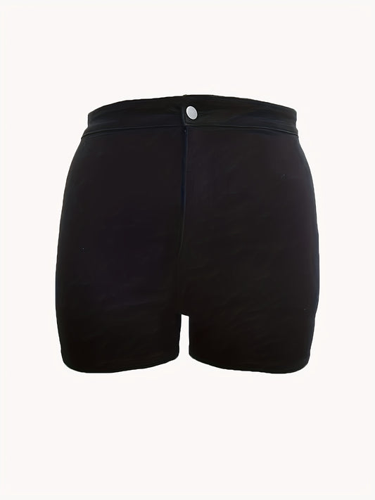 Plus Size Solid High Rise Stretch Denim Shorts