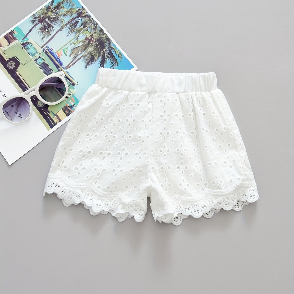 Toddler Girls Flowers Lace Trim Cotton Shorts Kids Summer Clothes