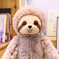Sloth Plush Toy Soft Polyester Stuffed Animal with Brown Hooded Cuddly Hug