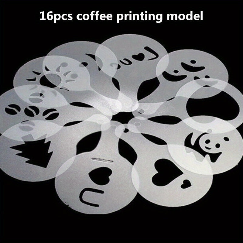 16pcs Cappuccino Shape Coffee Stencils Mesh Shaker Sugar Shaker With Lid