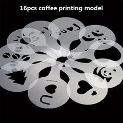 16pcs Cappuccino Shape Coffee Stencils Mesh Shaker Sugar Shaker With Lid