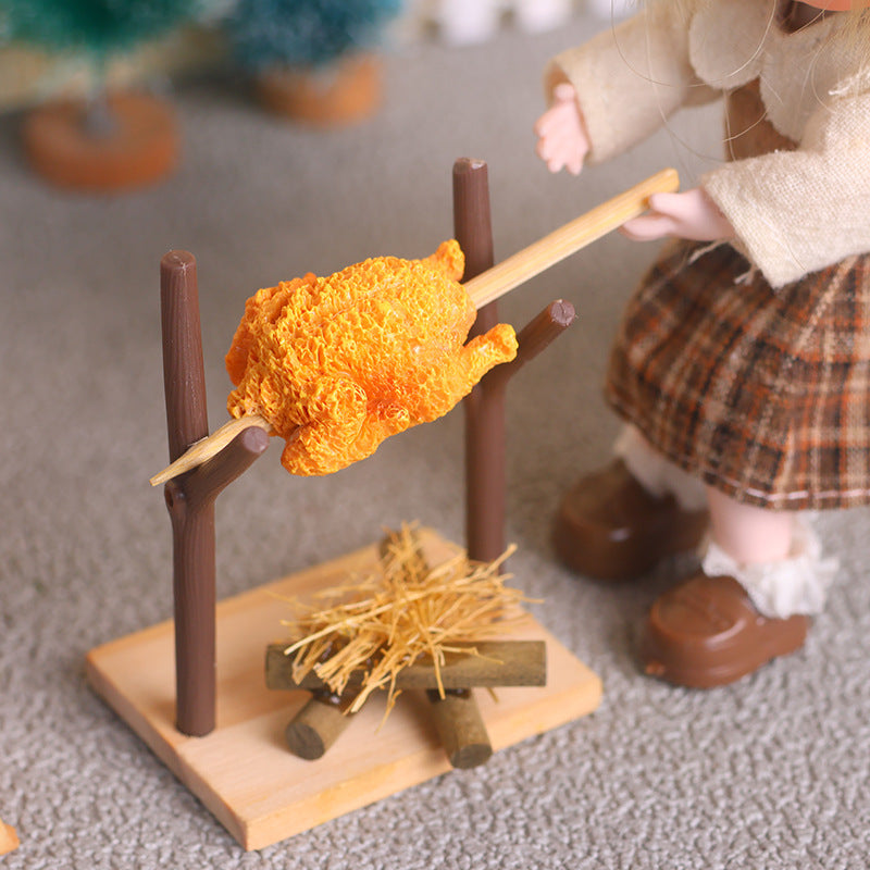 Mini Roast Chicken Set for Outdoor Cooking Playhouse Scene Props Micro Landscape