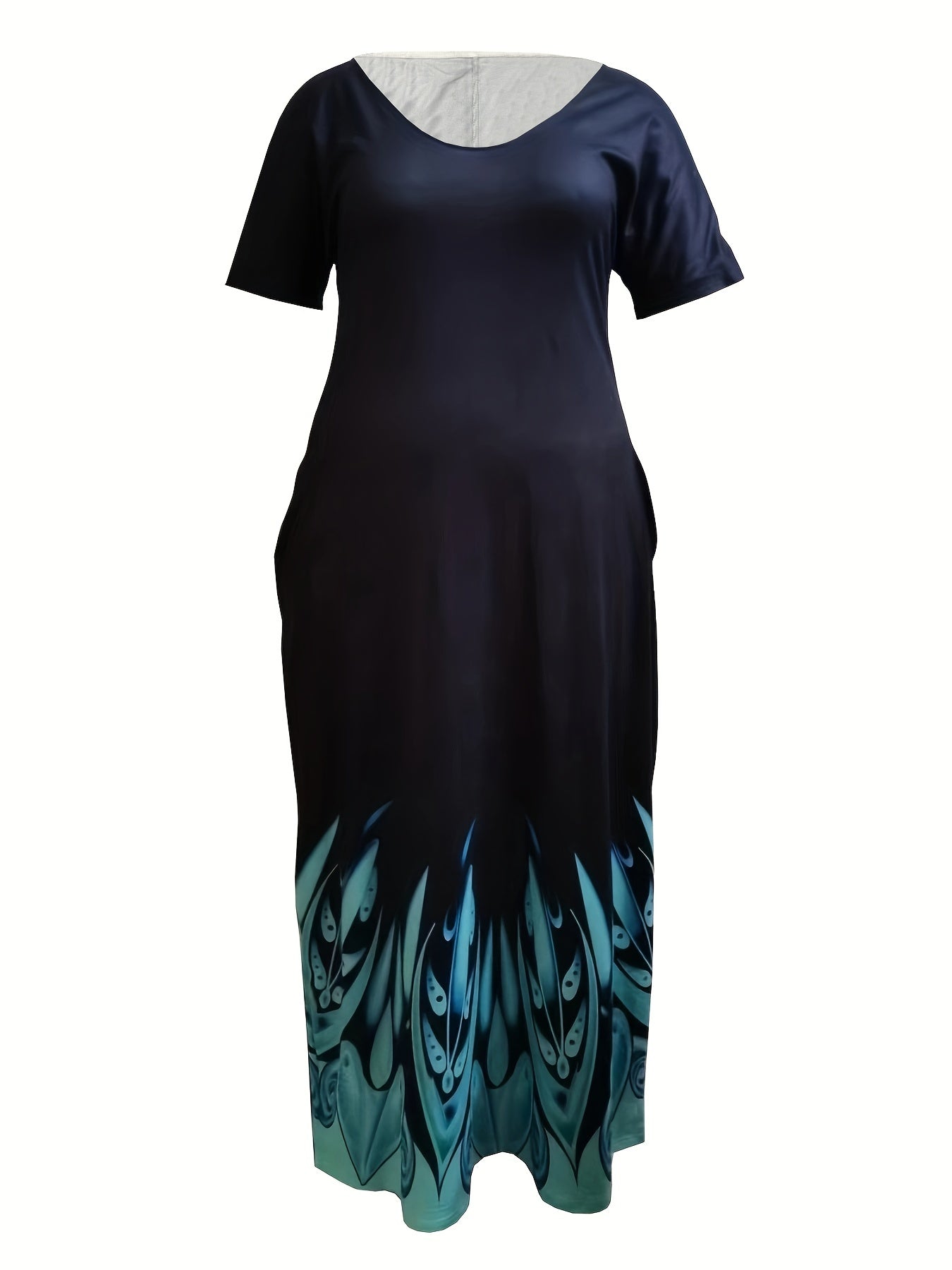  Feather Print Maxi Dress With Pockets