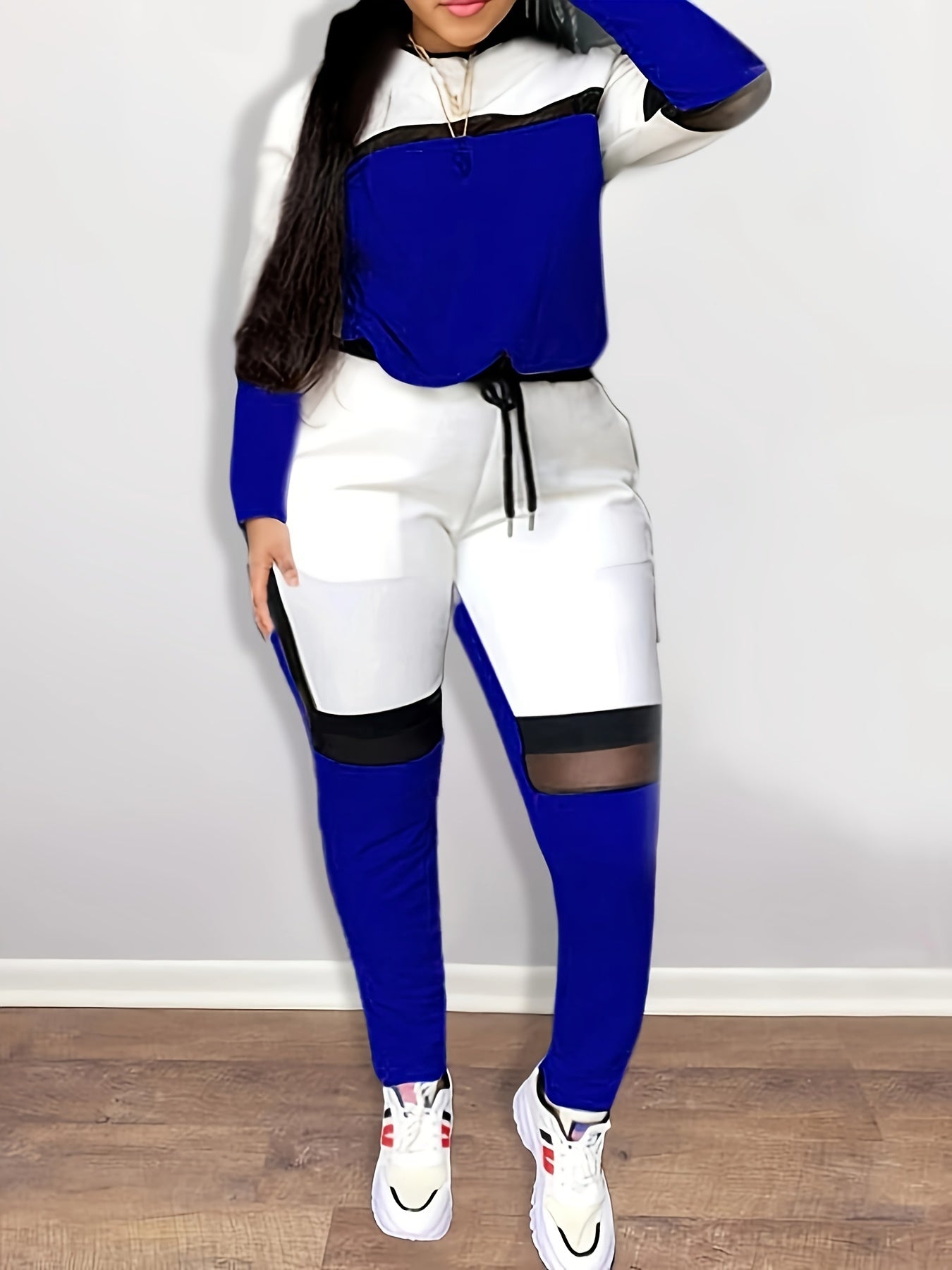 Women's Plus Colorblock Long Sleeve Top & Pants Set
