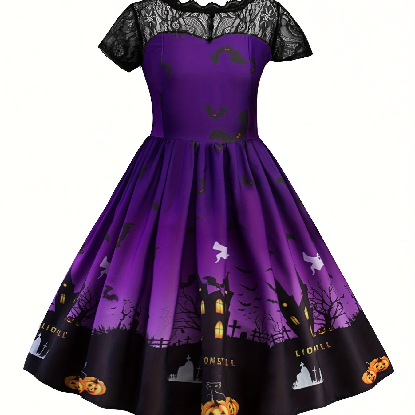 Girl's Halloween Lace Sleeve A Line Dress Costume