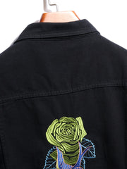 Men's Denim Jackets with Embroidered Roses