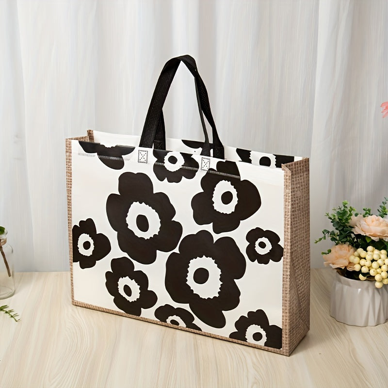 2pcs Retro Flower Print Handbag Large Capacity Storage Bag