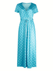 Polka Dot V Neck Maxi Dress Short Sleeve Spring Summer Women's Clothing