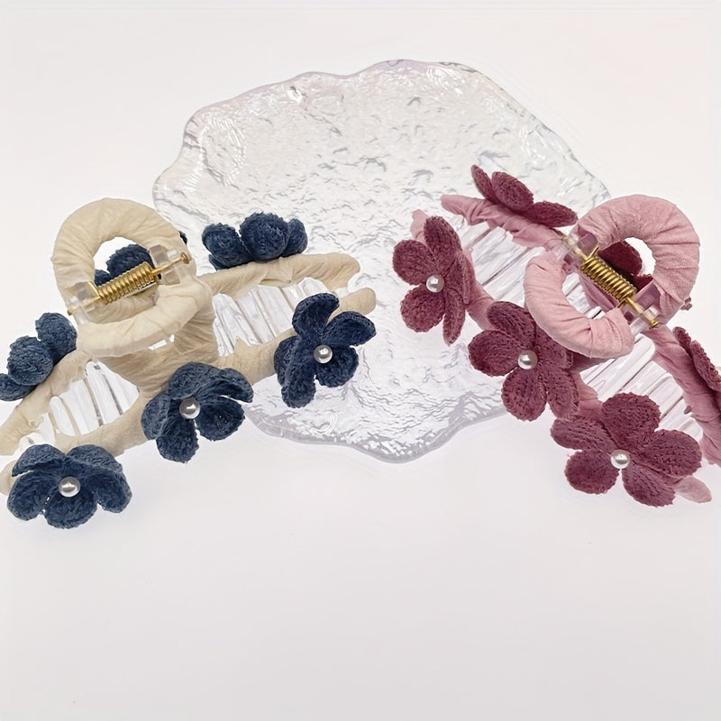 Knitted Flower Decor Hair Claw Ponytail Holder