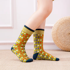 3 Pairs Geometric Pattern Socks Women's Mid Tube Stockings