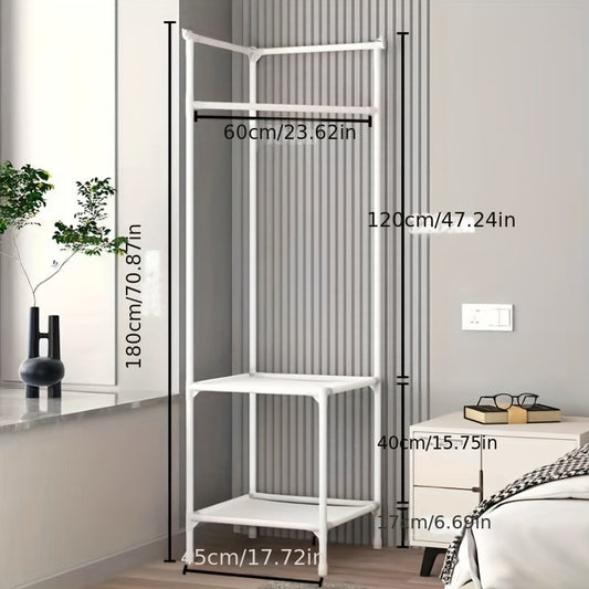 1pc Corner Entrance Coat Rack Foyer Shoe Rack with 2 Storage Shelves
