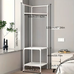 1pc Corner Entrance Coat Rack Foyer Shoe Rack with 2 Storage Shelves