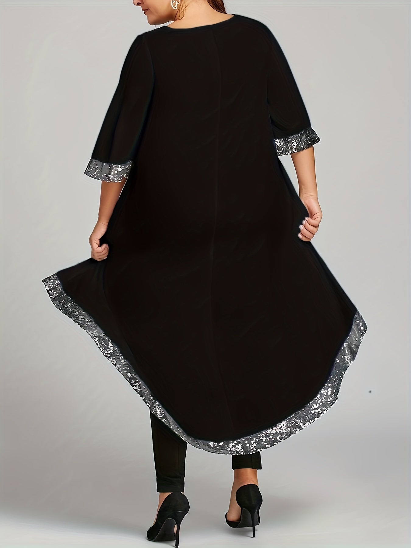  Dress Women's Plus Sequined Trim Cut Out Asymmetric Neck Half...