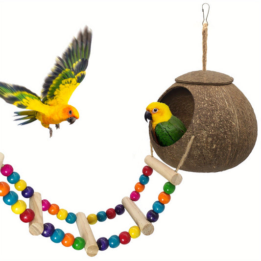 Coconut Bird House & Beaded Ladder Set