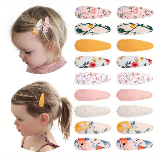 18pcs Floral Print Hair Clips Non Slip Snap Hairpins Barrettes for Baby Girls