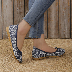Women's Floral Printed Linen Flat Shoes Slip On Canvas Flats