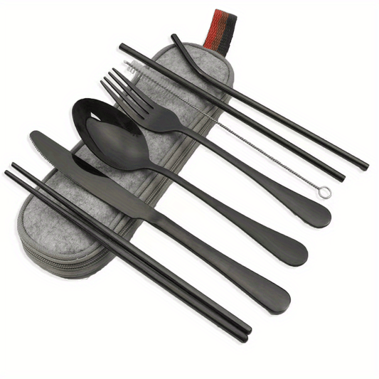 8pcs Travel Cutlery Set Stainless Steel Flatware Set