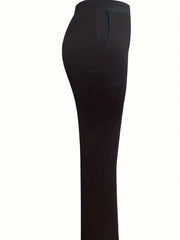  Solid High Rise Straight Leg Pants With Pockets